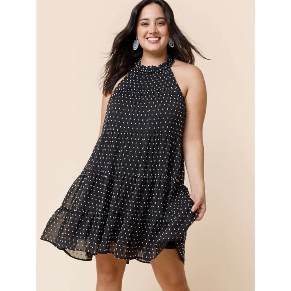 Francesca's Miami XS Black Polka Dot Halter Mini Dress 1850-M